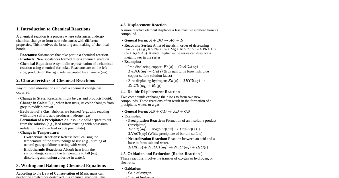 Chemical Reactions & Equations
