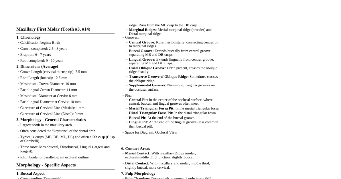 Maxillary 1st Molar Cheatsheet