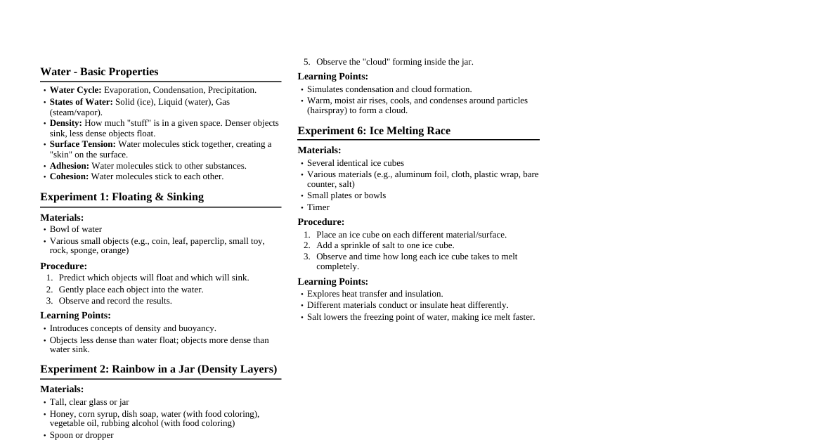 Water Experiments for Primary Ed