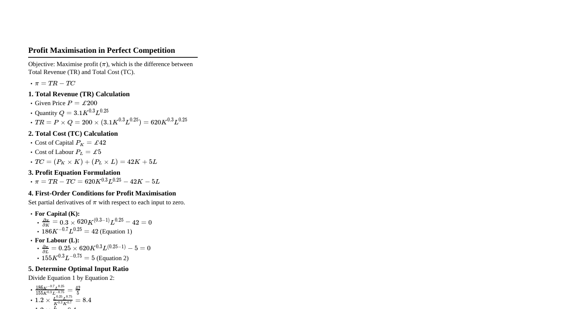 Profit Maximisation in Perfect Competiti