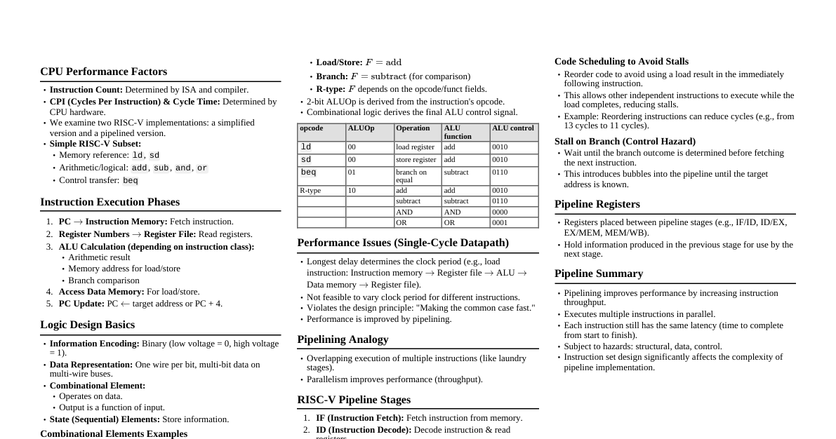 RISC-V Processor Design & Pipelining
