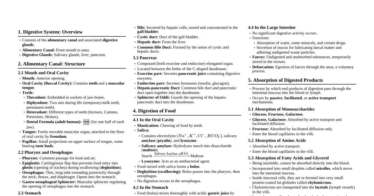 Digestion & Absorption (NCERT Class 11)