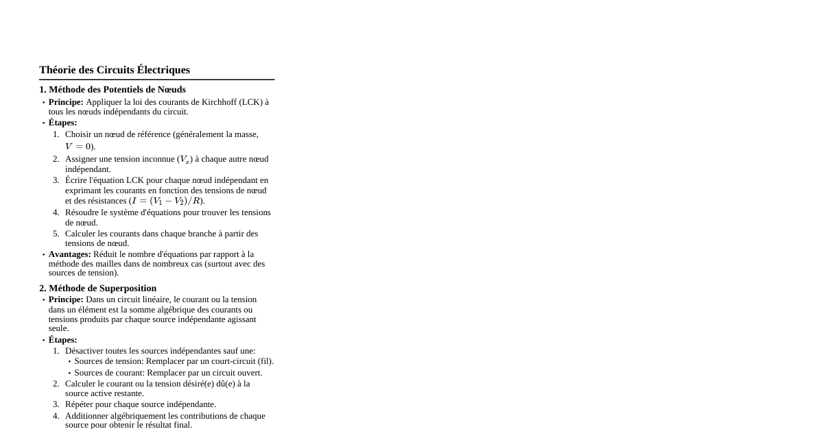 Analyse des Circuits Électriques