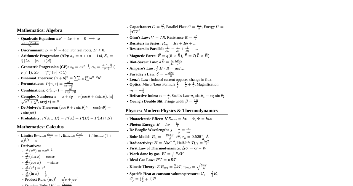 JEE Essentials Cheatsheet