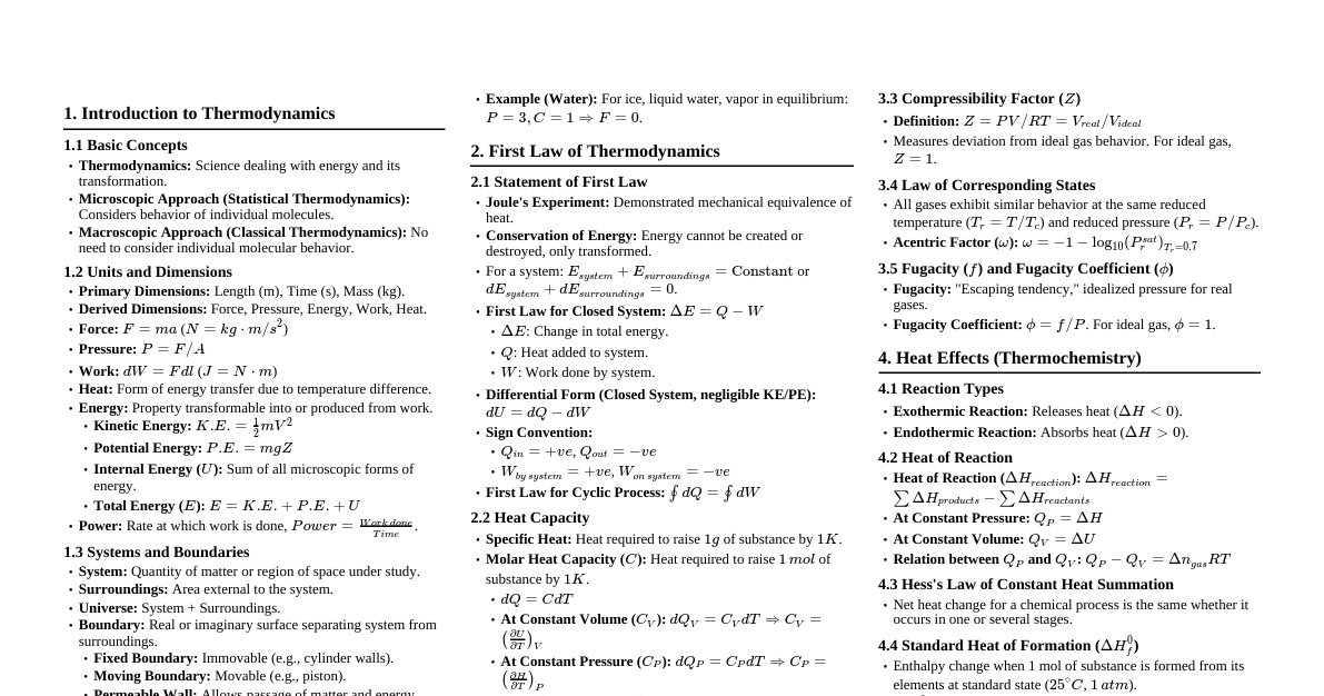 Thermodynamics Cheatsheet