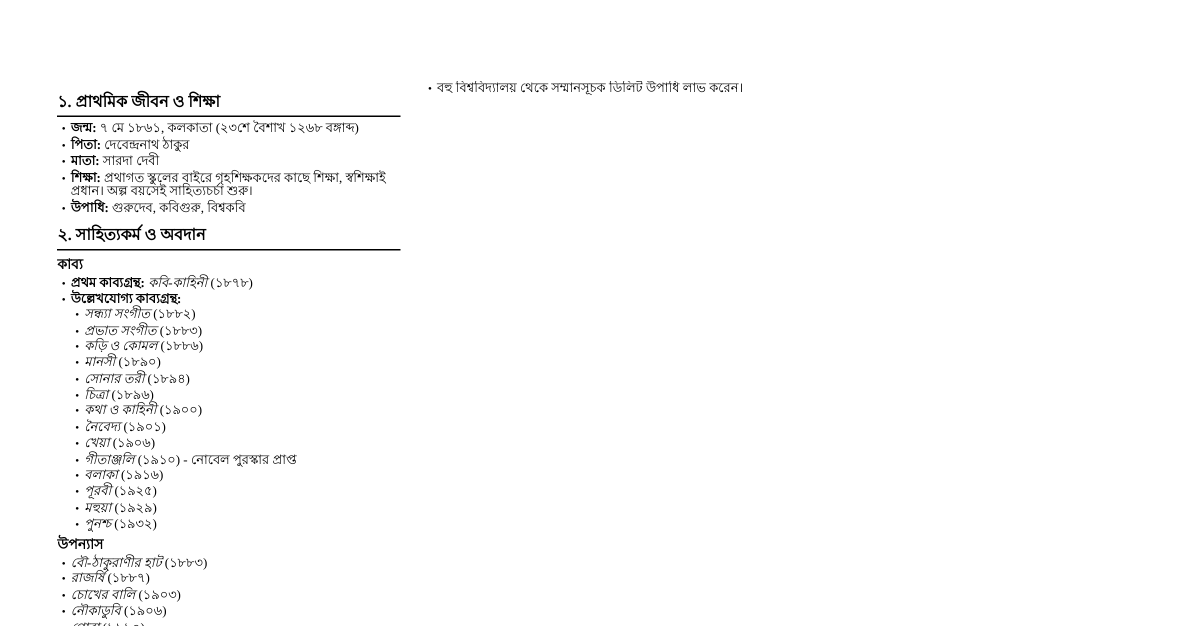 রবীন্দ্রনাথ ঠাকুর: জীবন ও সাহিত্য