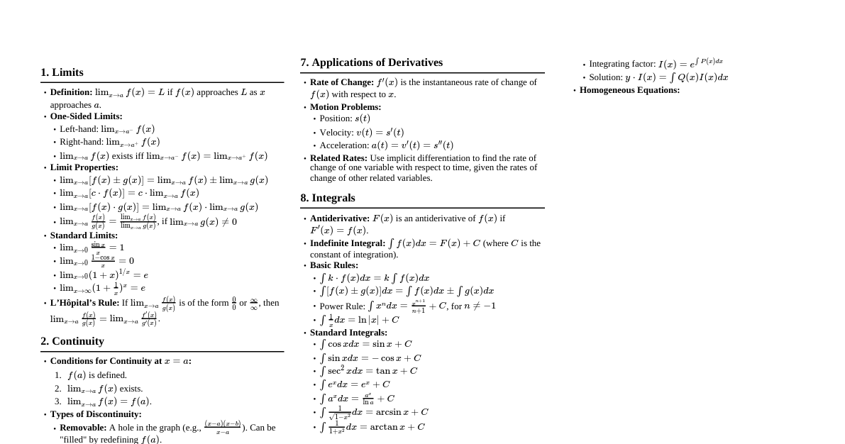 Calculus Cheatsheet