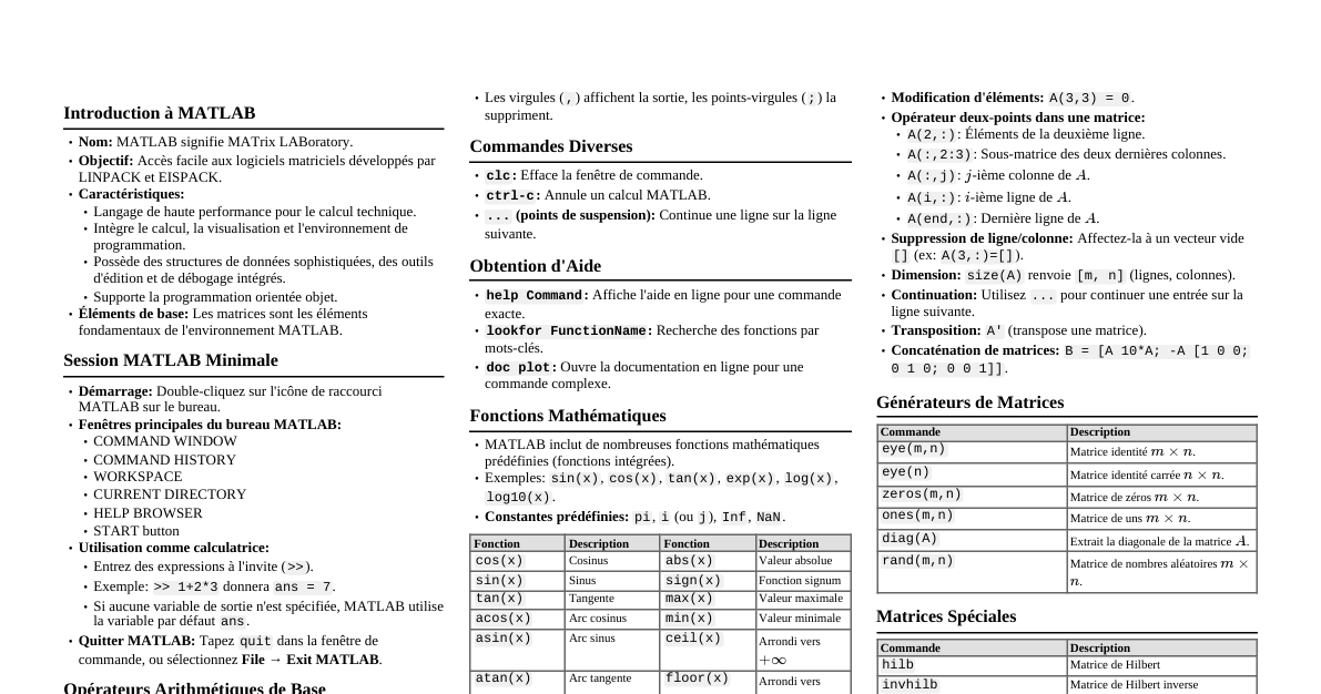 Introduction à MATLAB pour Ingénieurs