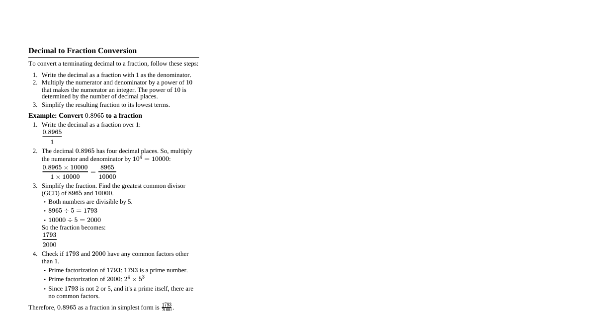 Decimal to Fraction Conversion
