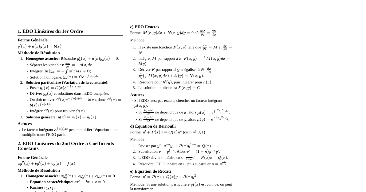 Résolution EDO Linéaires & Non Linéaires