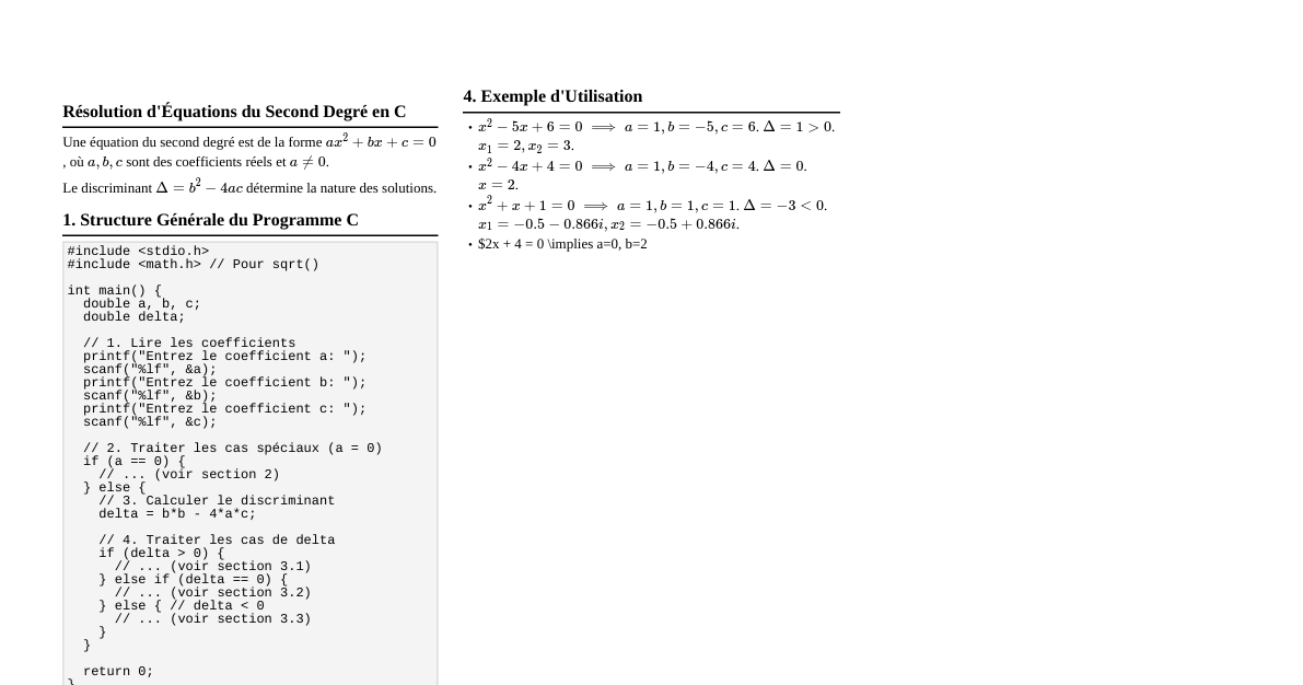 Équations du 2nd degré en C