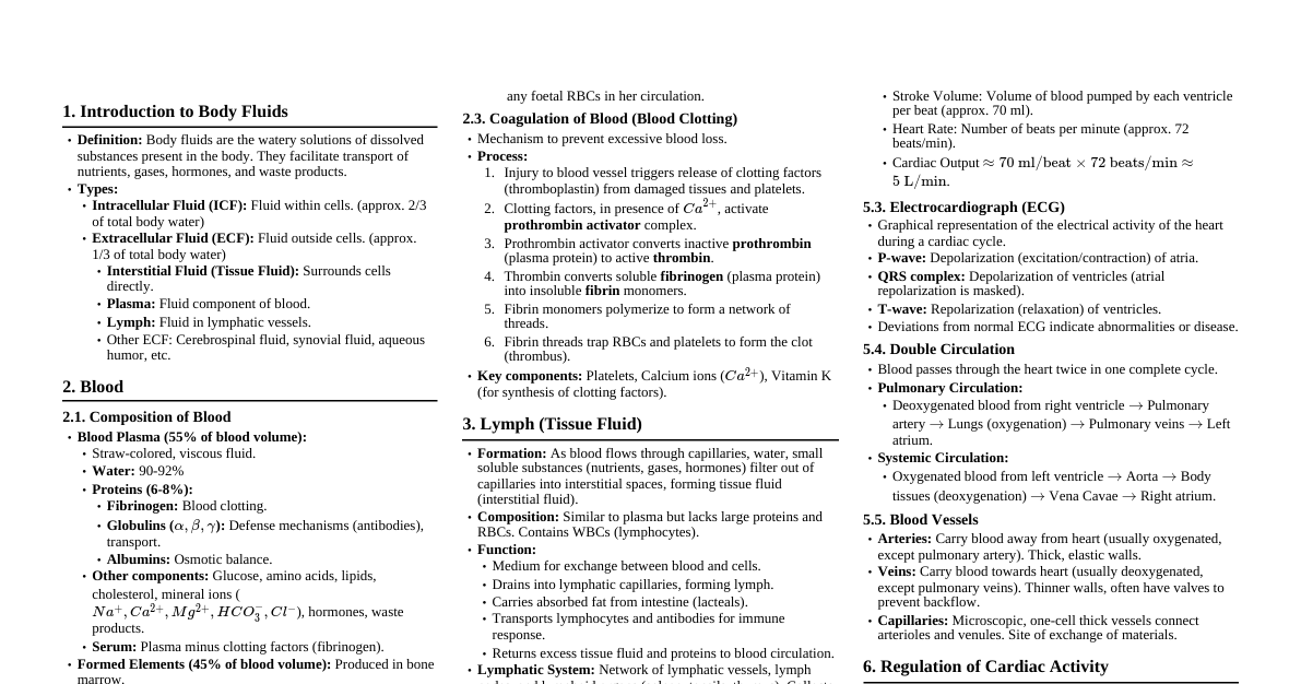 Body Fluids & Circulation
