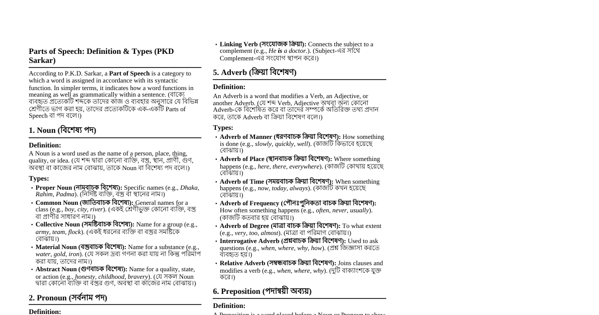 Parts of Speech (PKD Sarkar)