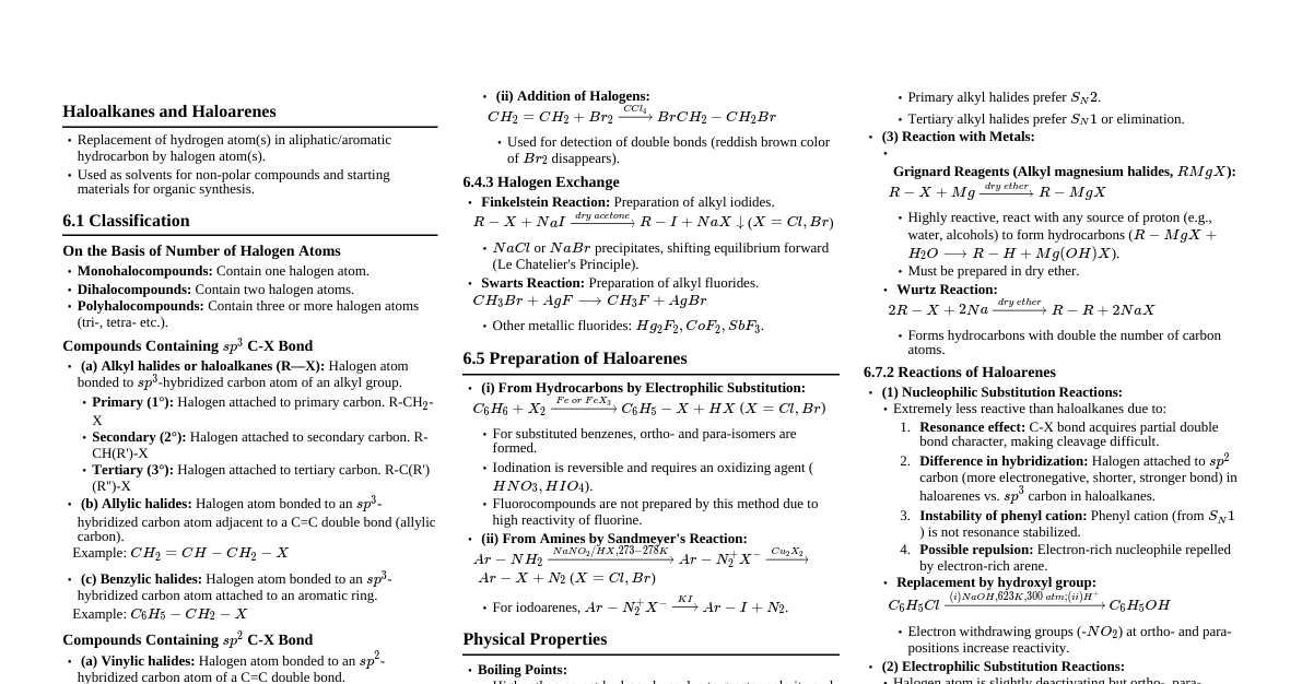 Haloalkanes and Haloarenes
