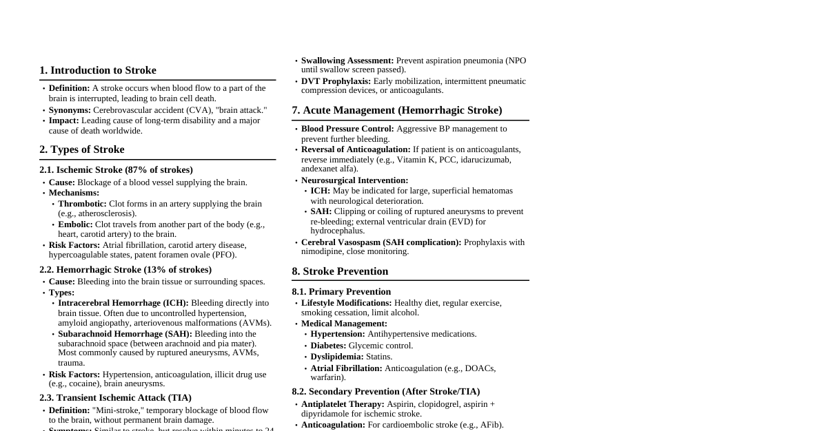 Cerebral Stroke Cheatsheet