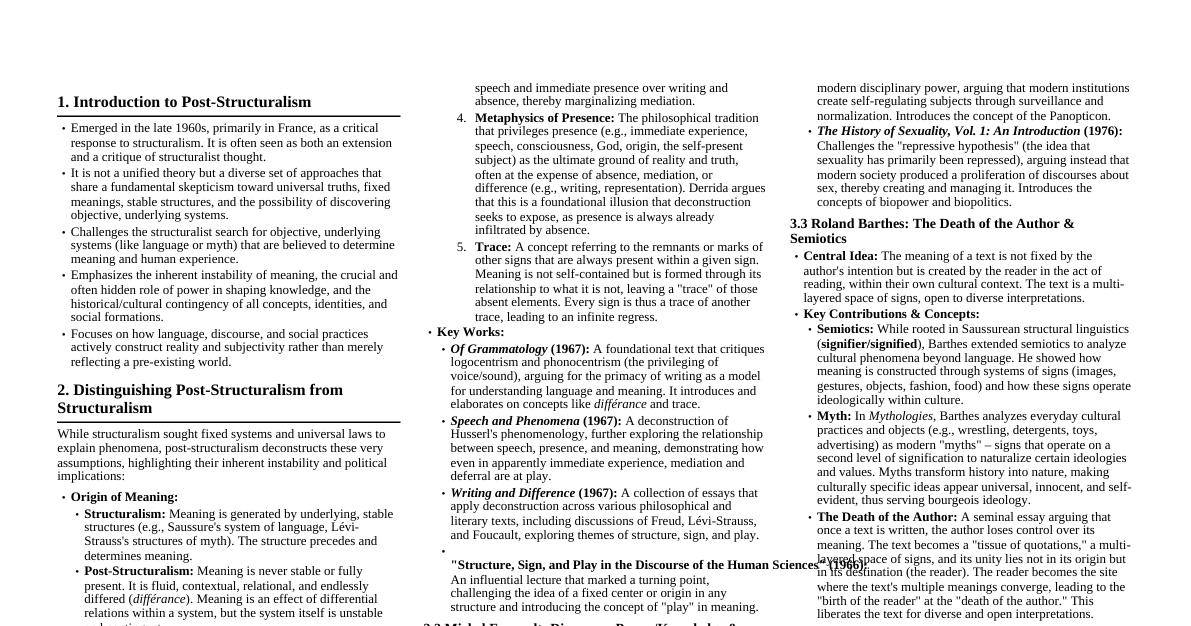 Post-Structuralism Cheatsheet