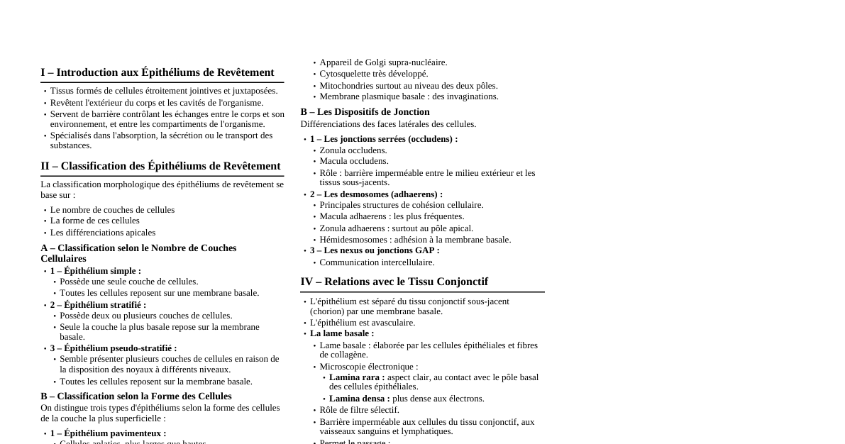 Épithéliums de Revêtement