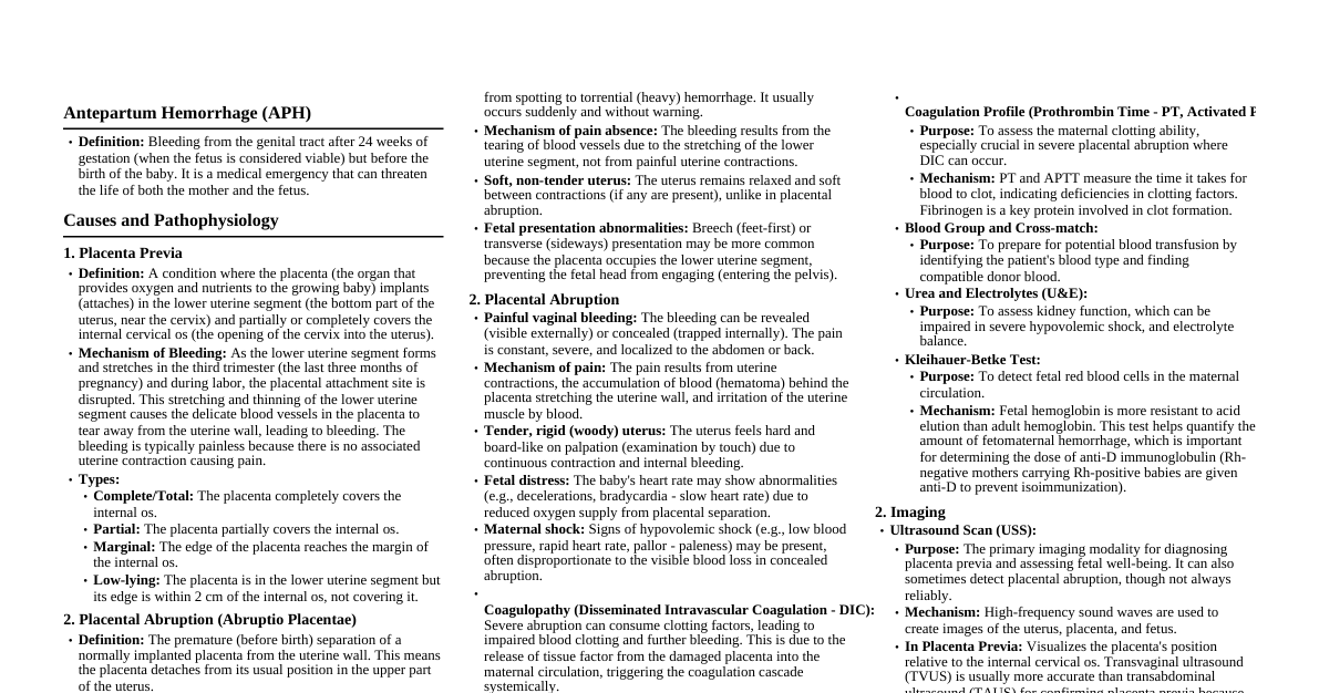 Antepartum Hemorrhage Cheatsheet