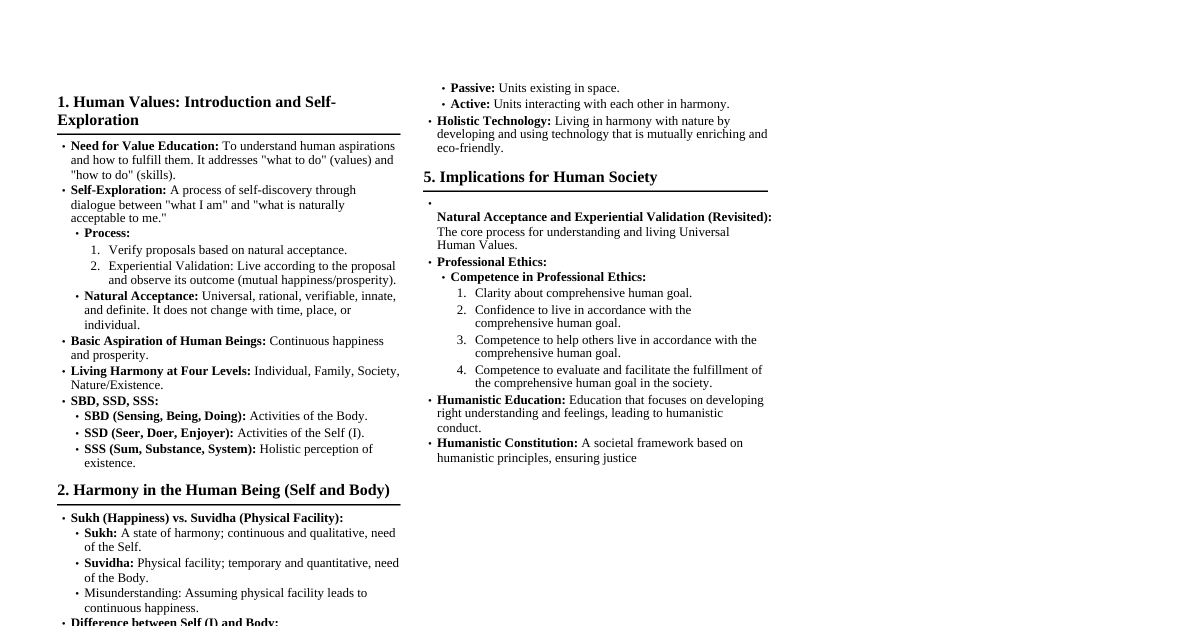 Universal Human Values - Quick Guide