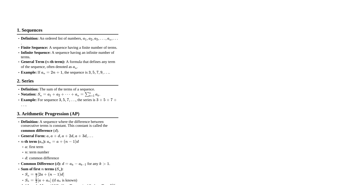 Sequences & Series (Class 11)