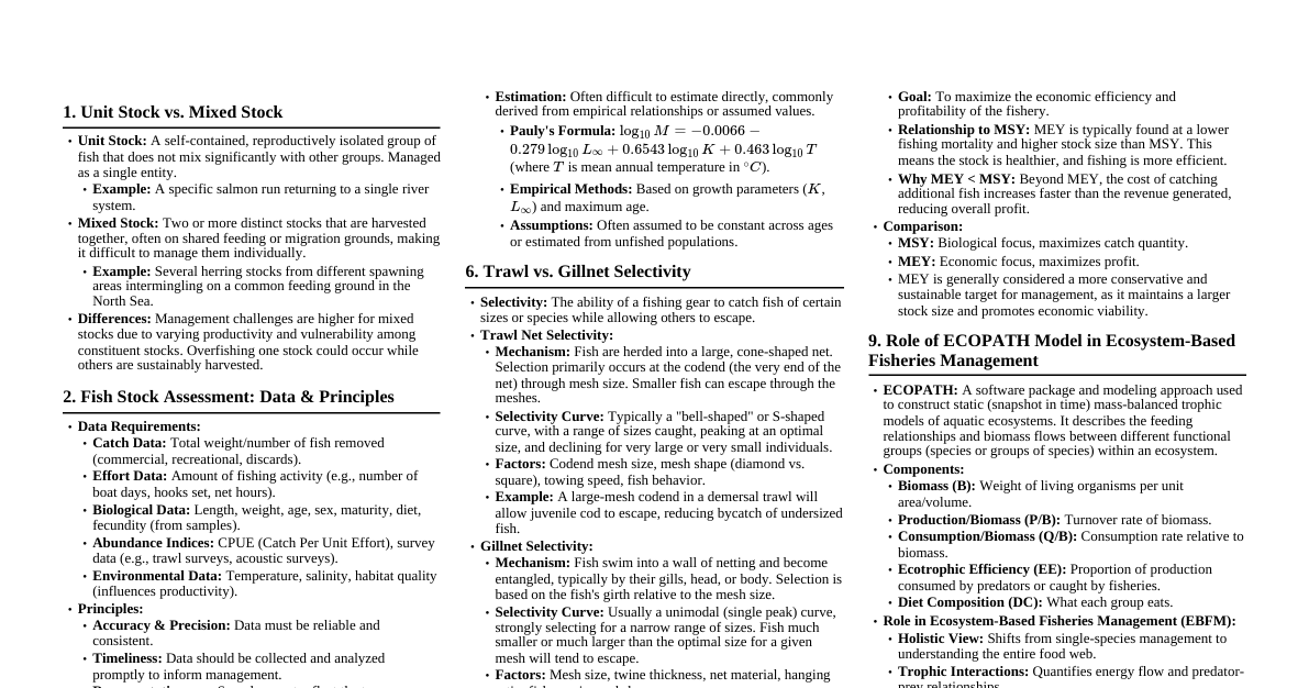 Fisheries Science Cheatsheet