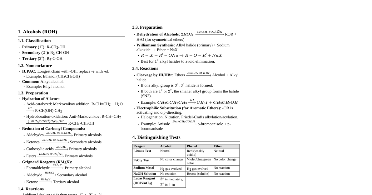 Alcohol, Ether, Phenol