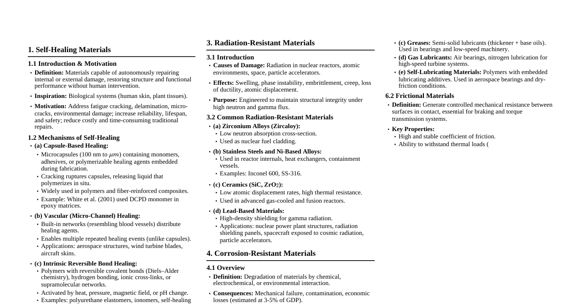 Advanced Materials Cheatsheet