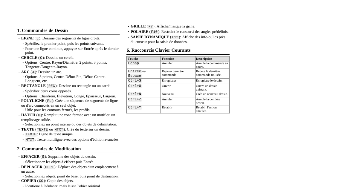 Commandes Essentielles AutoCAD