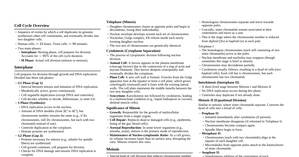Cell Division Cheatsheet