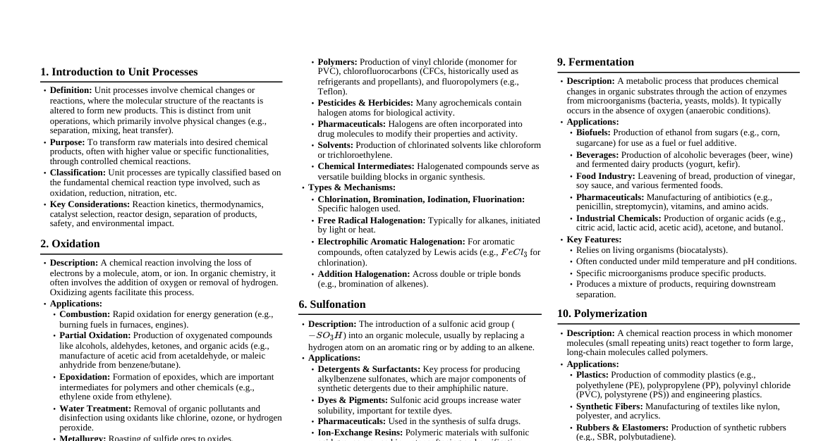 Unit Processes in Chemical Engineering