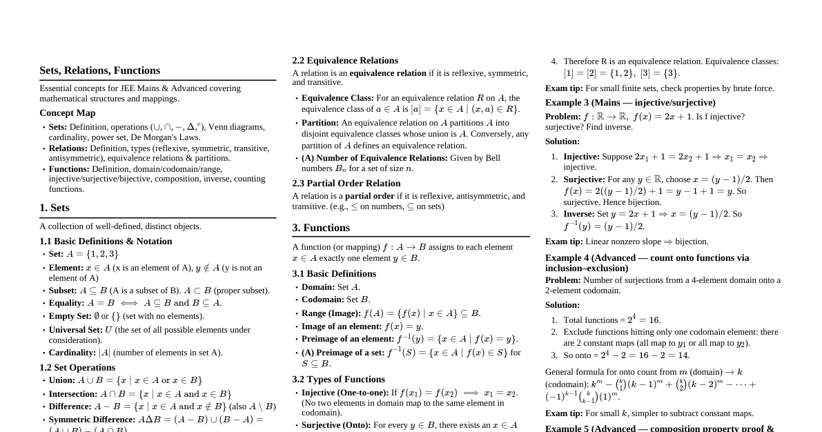 Sets, Relations, Functions (JEE)