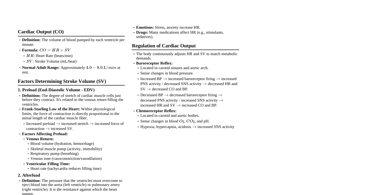 Cardiac Output Cheatsheet