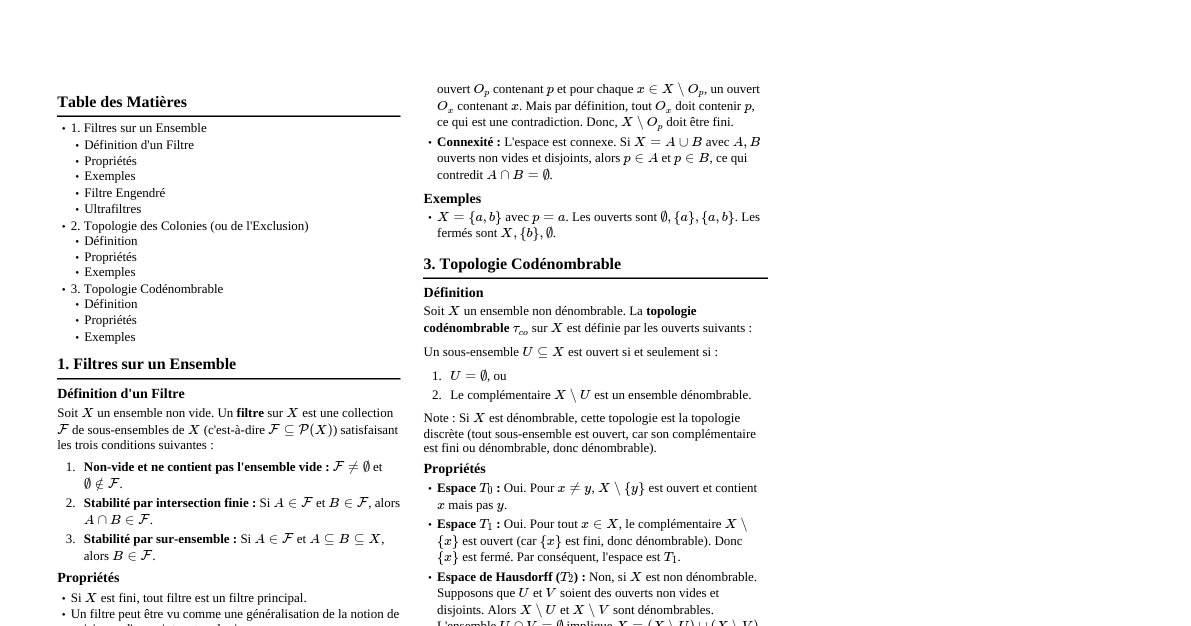 Topologie: Filtres, Colonies, Codénombra