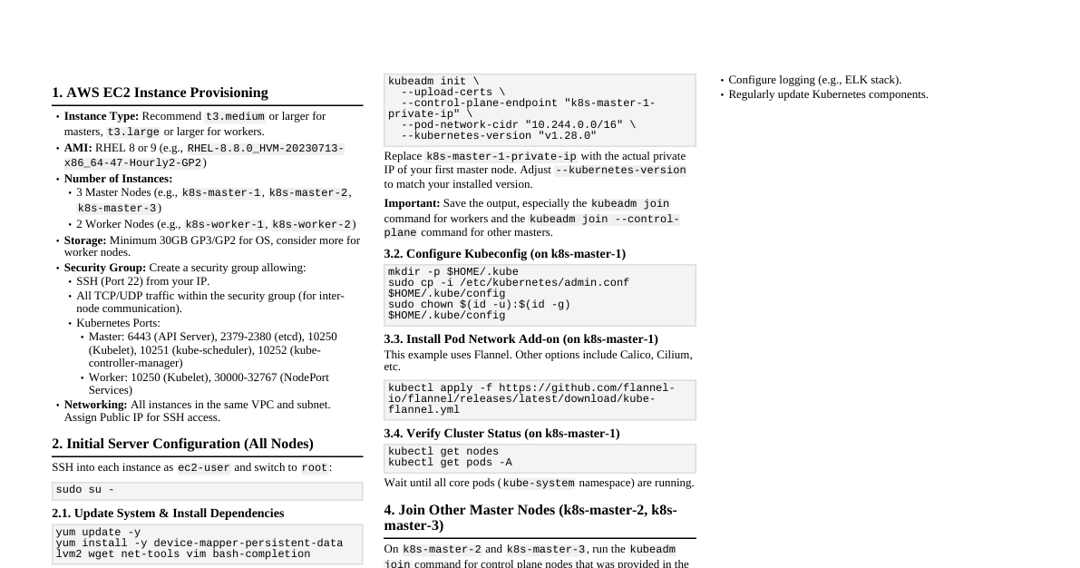 Kubernetes Cluster Setup on AWS RHEL