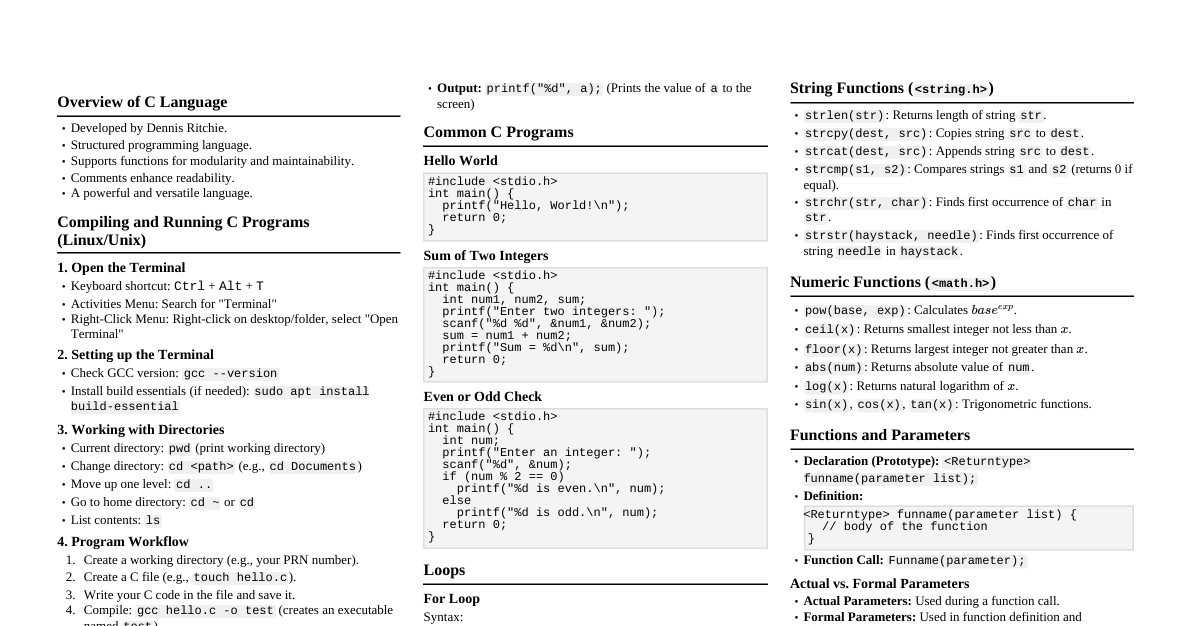 C Language Cheatsheet