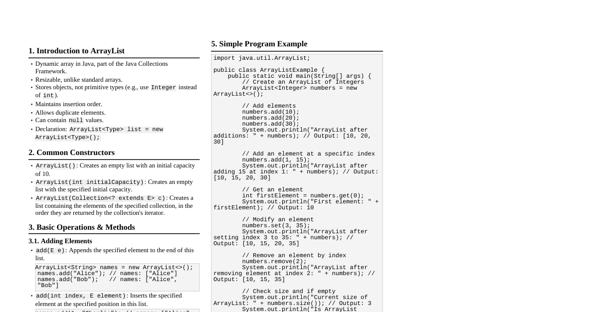 Java ArrayList Cheatsheet