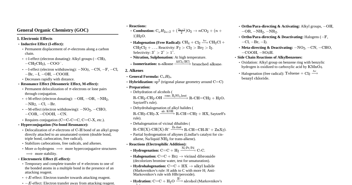 GOC & Hydrocarbons Cheatsheet