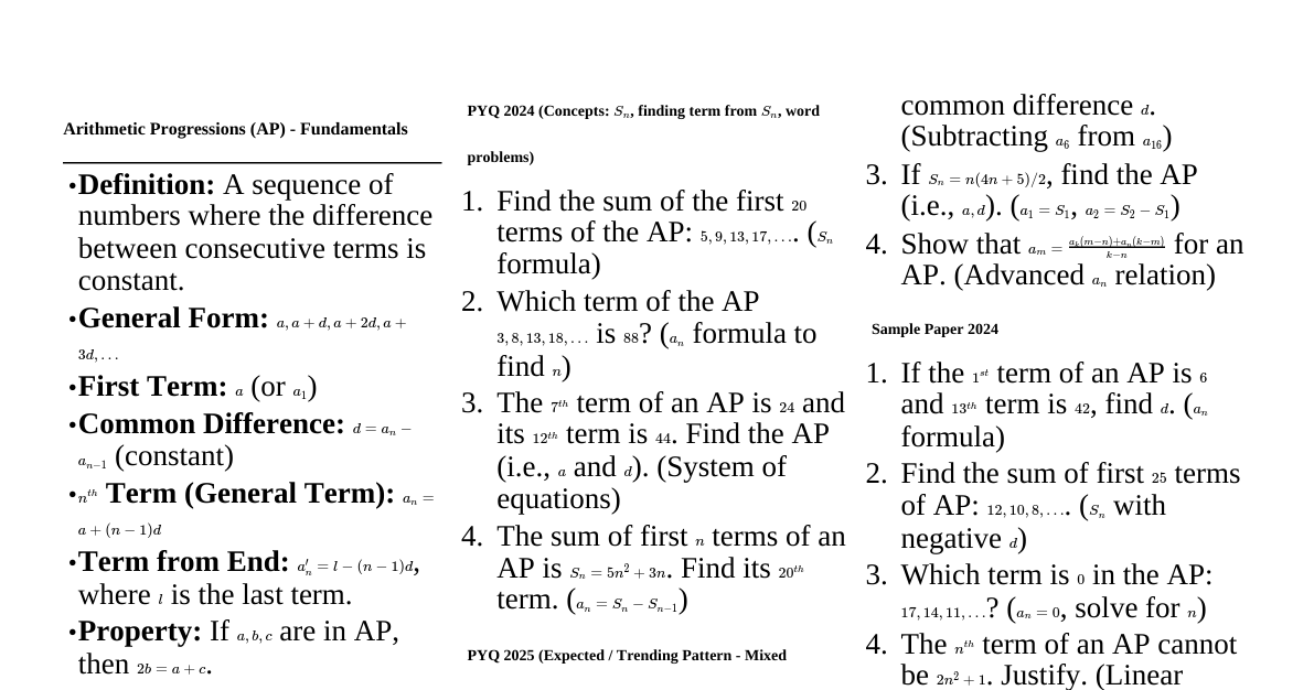Class 10 Arithmetic Progressions