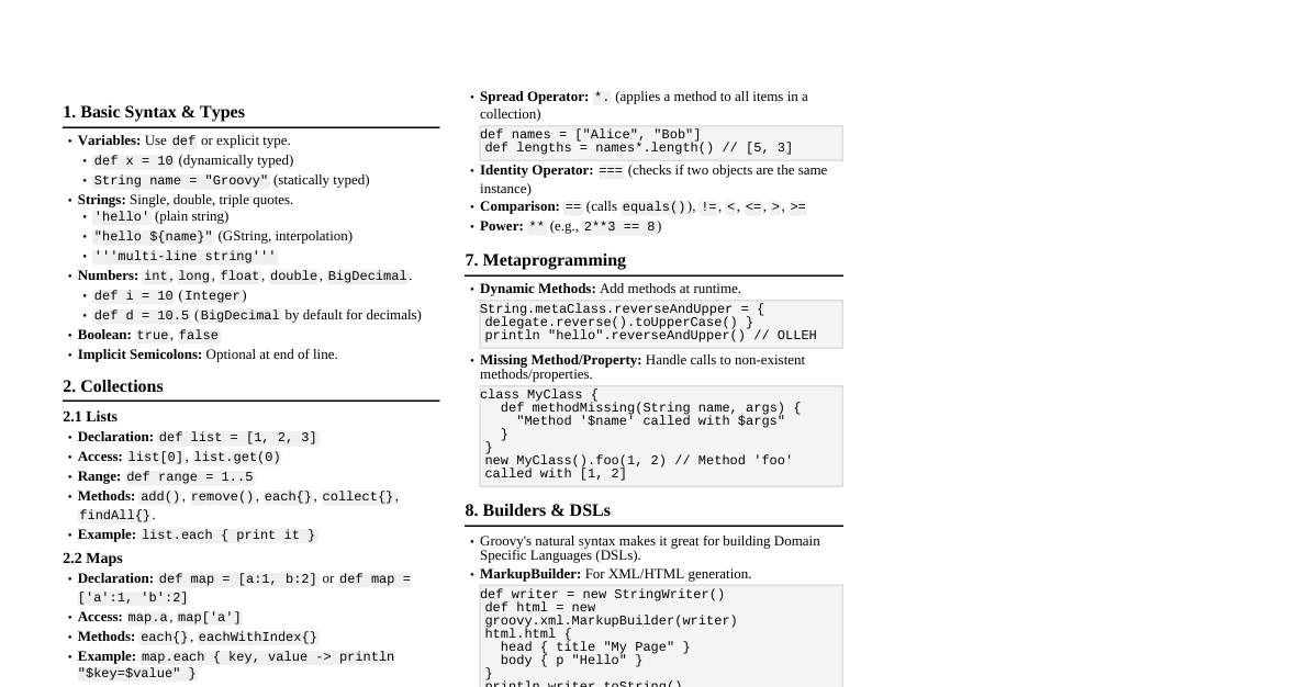 Groovy Language Cheatsheet