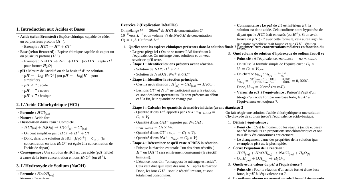 Réactions Acide-Base : HCl et NaOH
