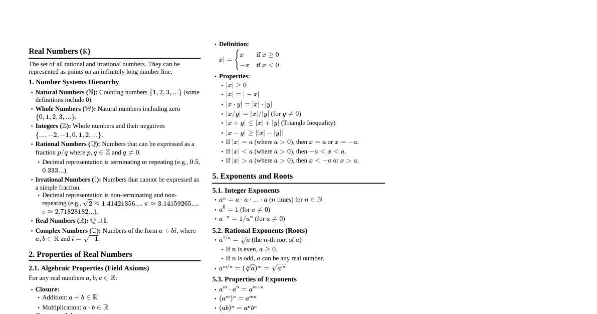 Real Numbers Detailed