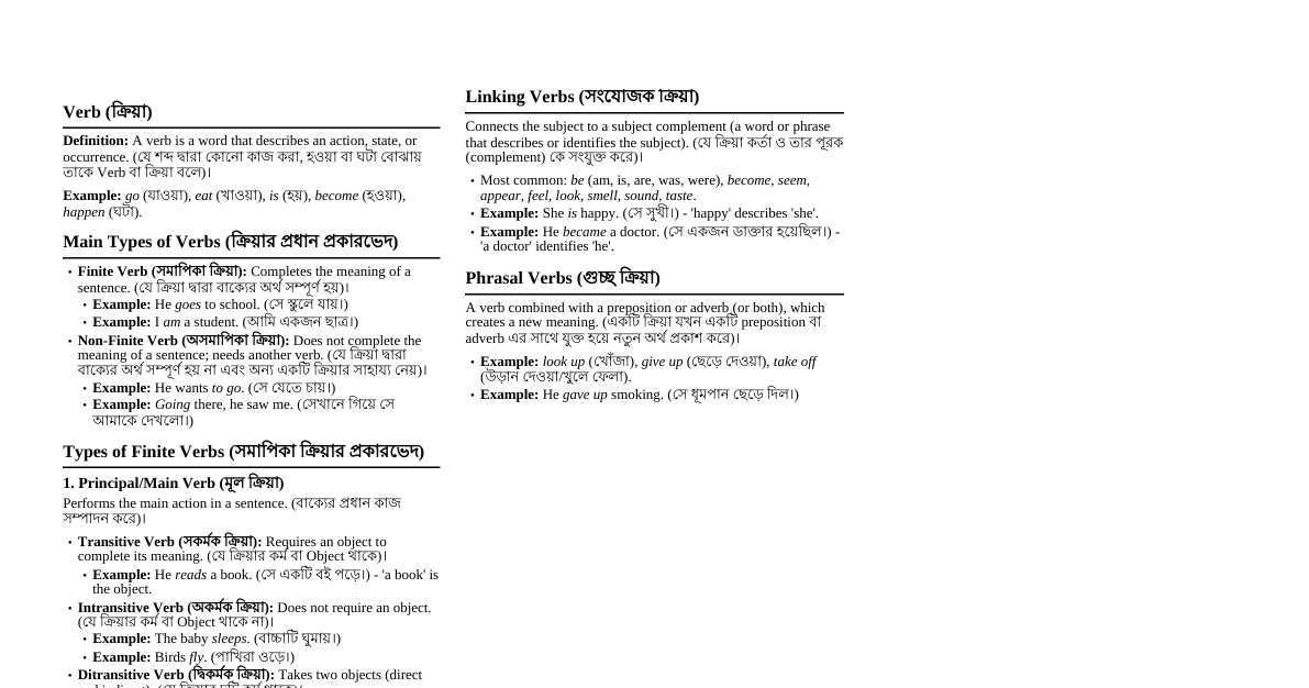 Verbs & Types (Murphy) - Bangla