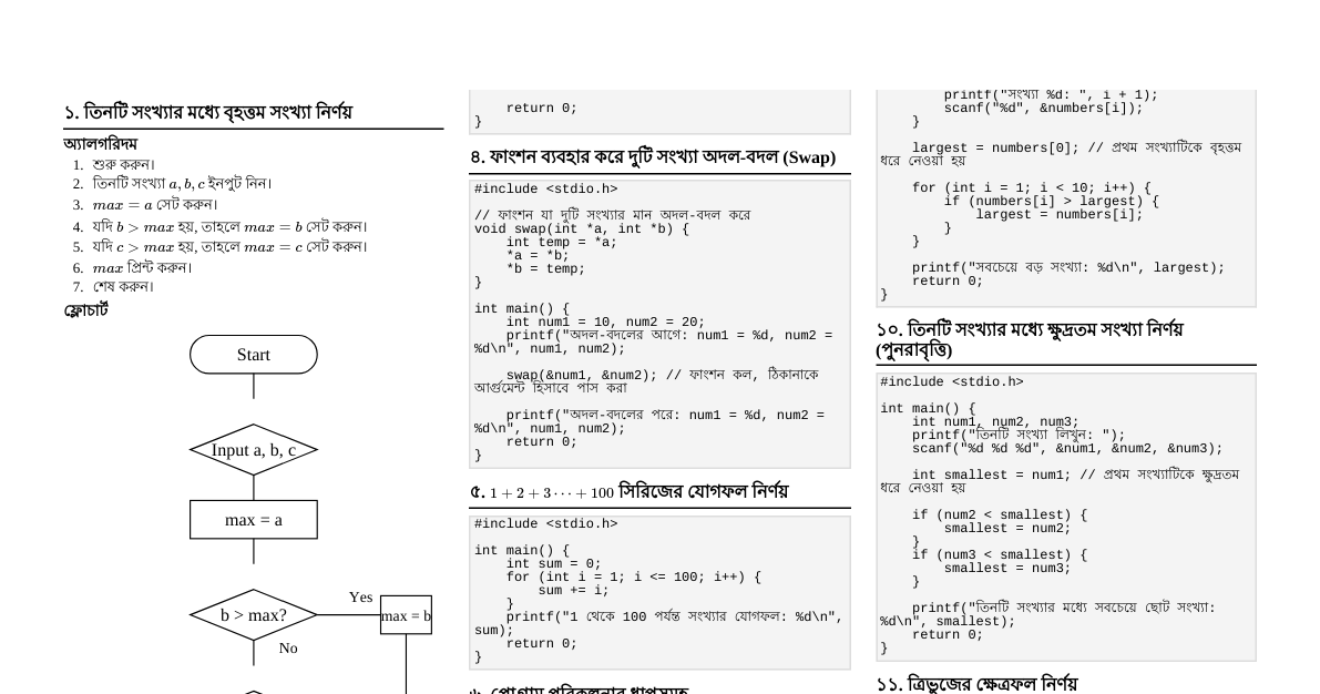 C প্রোগ্রামিং চিটশিট