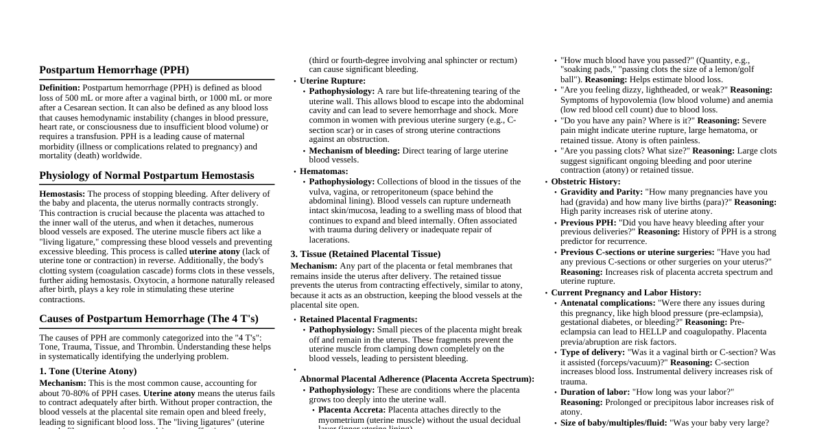Postpartum Hemorrhage Cheatsheet