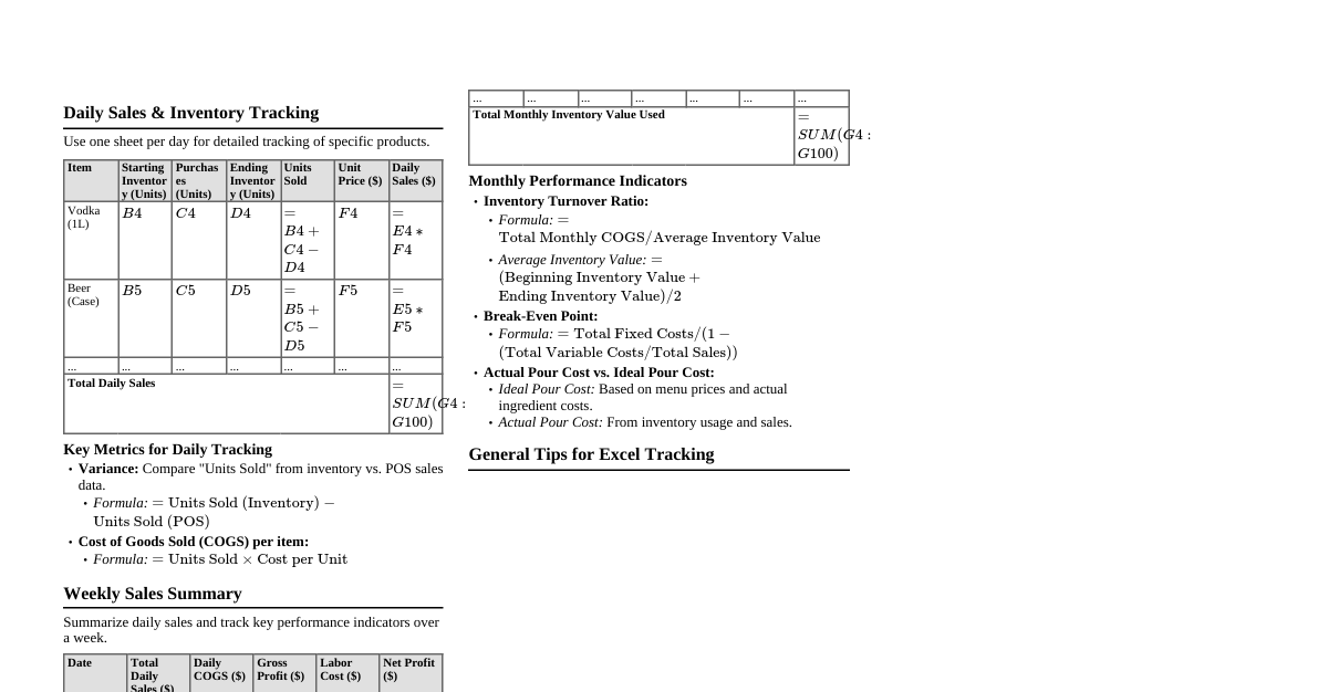 Bar Inventory & Sales Tracking