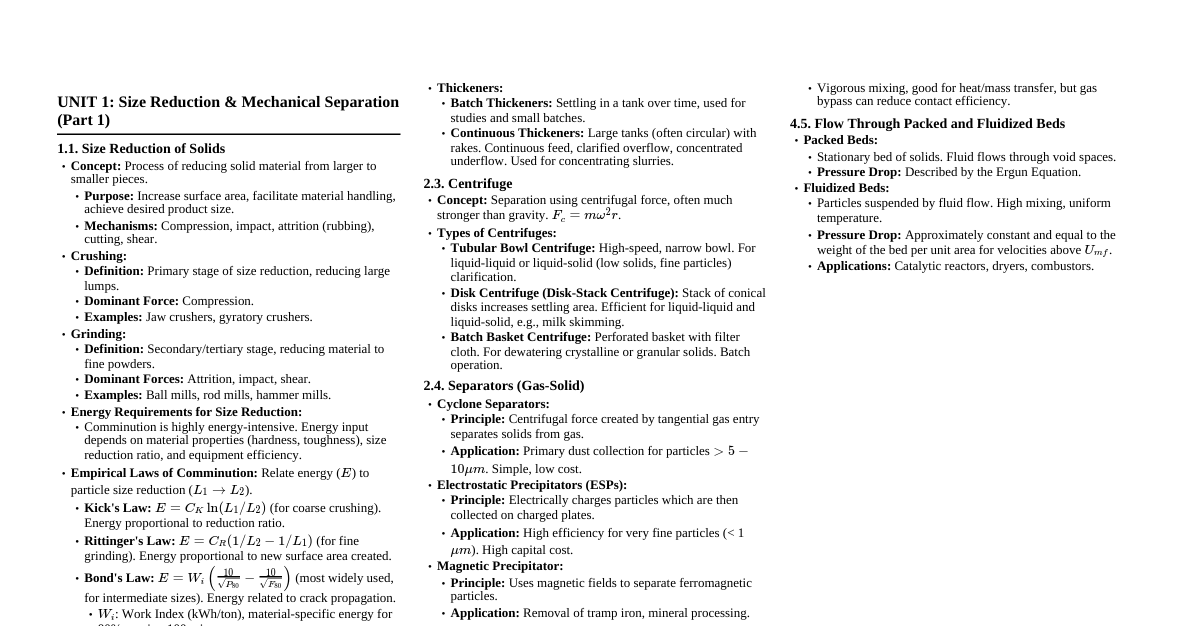 Mechanical Operations Cheatsheet