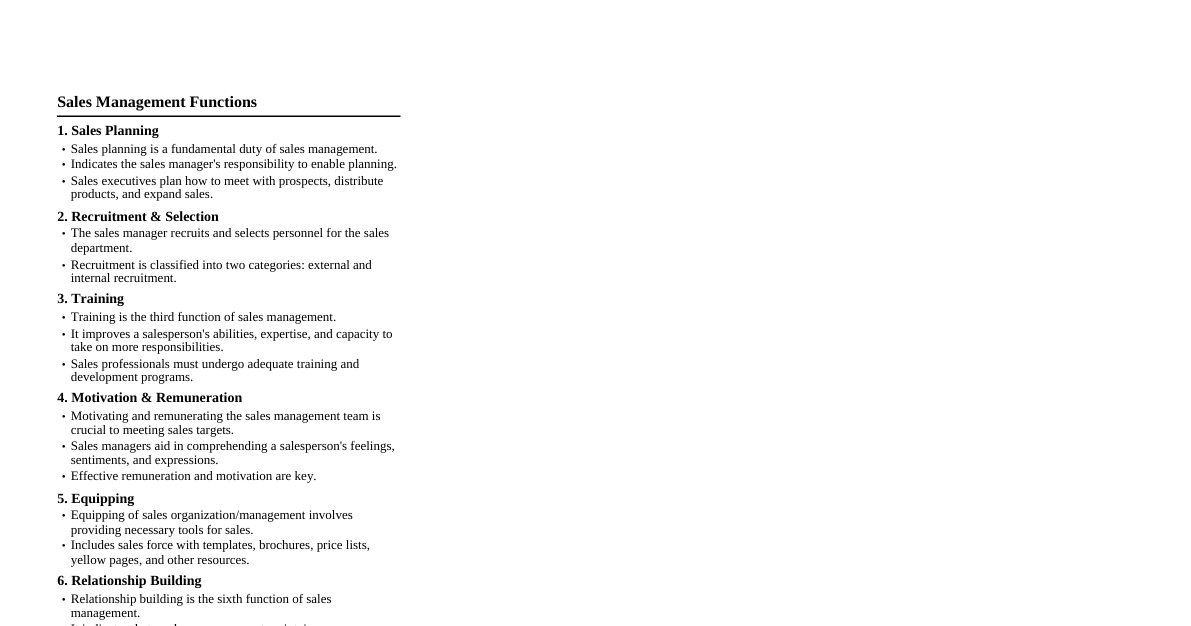 Sales Management Functions