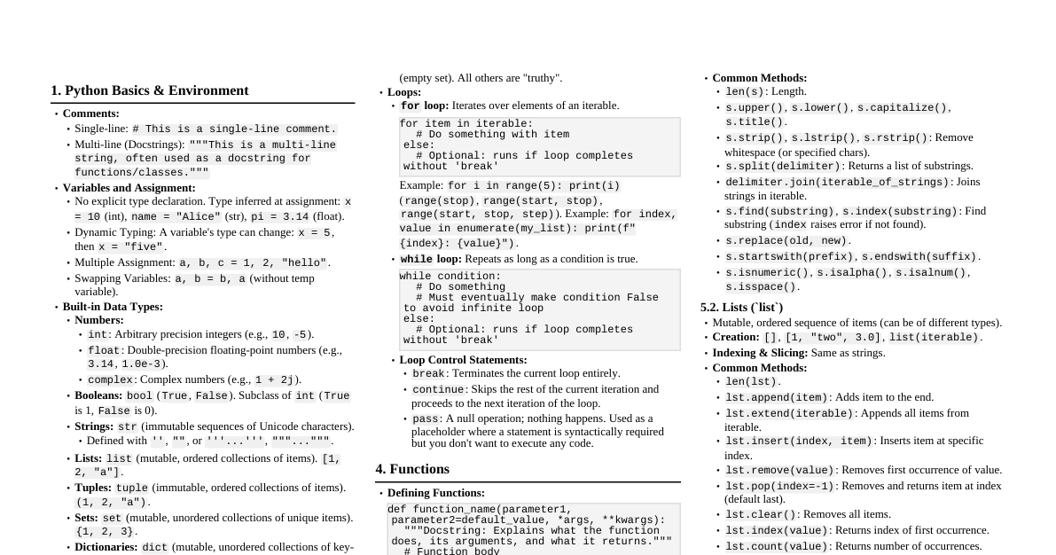 Python Cheatsheet: All Topics