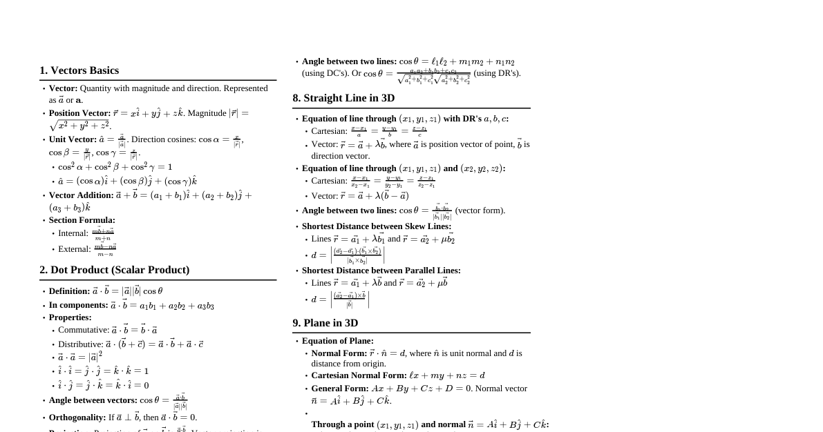 Vectors & 3D Geometry (JEE)
