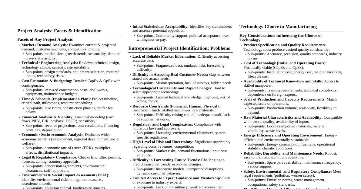 Project Management & Finance Cheatsheet